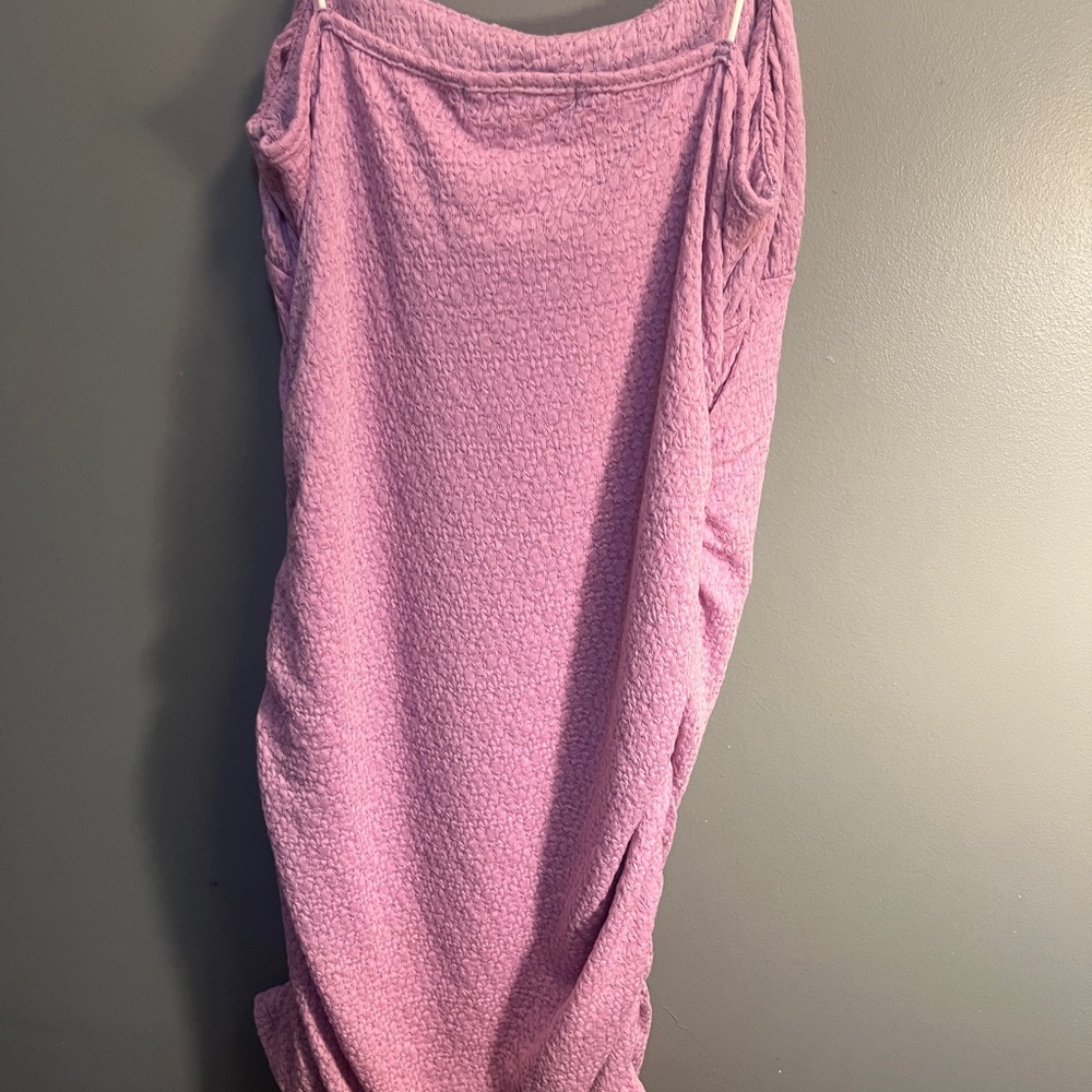 Bubble gum colored dress, the dress is a fitted , ends scruffed, from shein.